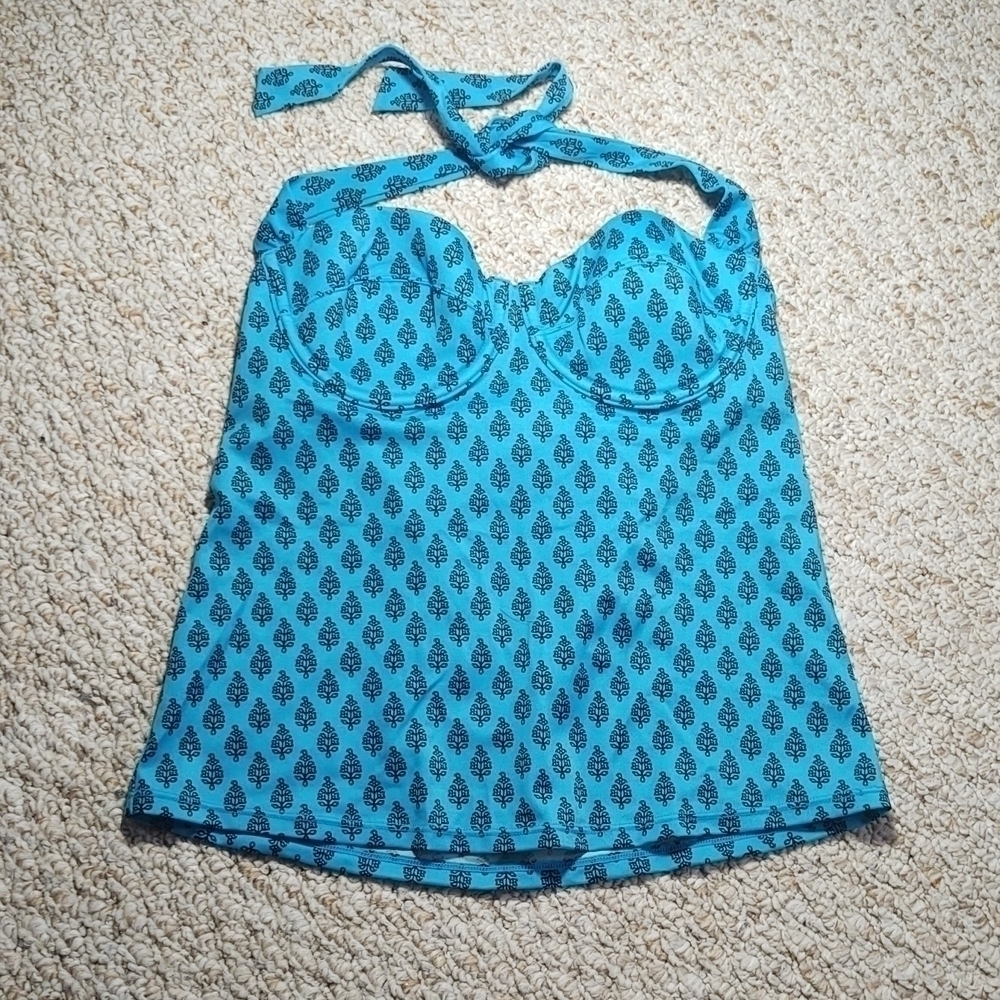 Victoria's Secret Teal and Black Floral Halter Neck Tankini Sz 32C
